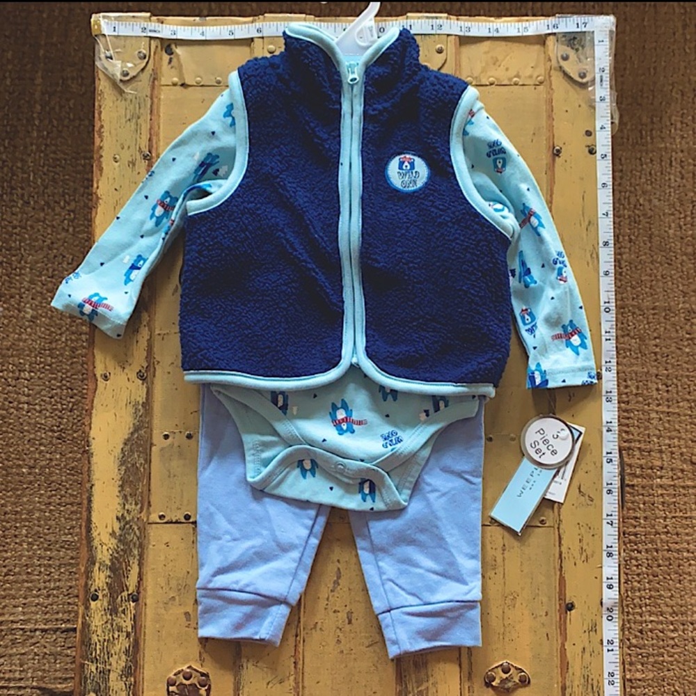 NWT TARGET WEEPLAY STRETCH BLUE FLEECE 3 PIECE OUTFIT SIZE 6 9 MONTHS COORD SET - Picture 5 of 7